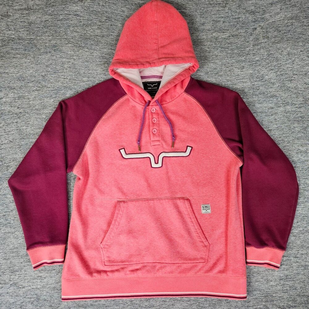 Kimes Ranch Women's XL Pink Burgundy Raglan Henley Hoodie Sweatshirt Western
